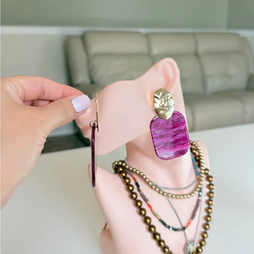 Gold & Pink Statement Drop Earrings - Fashion Jewelry